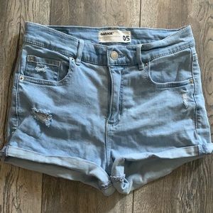 High waisted distressed denim shorts